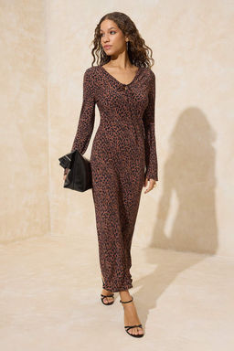 Cok Renkli Animal Baglama Detayl? Midi Dokuma Elbise TWOSS26EL00067