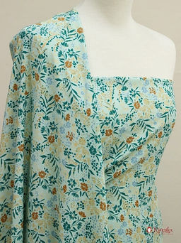 Штапель Премиум Цветочная зарисовка цв.бледная мята, ш.1.43м, вискоза-100%, 120гр/м.кв - Купава фото 2