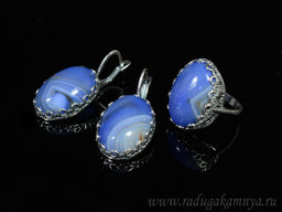 Кольцо Серьги с агатом тонированным, цв. лавандовый размер 18