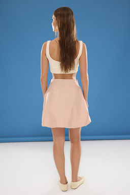 TRENDYOLMILLA K?rm?z? Belden Baglama Balon Detay Detayl? Cizgili Gofre Kumas Mini Boy Dokuma Etek TWOSS25ET00036  фото 4