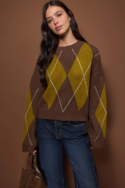 Kahverengi Baklava Desenli Triko Kazak TWOAW26KZ00289 - Trendyolmilla фото 5