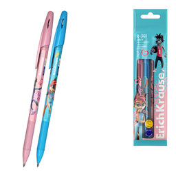 АКЦИЯ Цена за 24 шт. Набор из 4 ручек шариковых ErichKrause R-301 Stick Ну, Погоди! Каникулы для девочки 0.7, цвет чернил синий (в пакете)