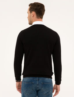 Siyah Slim Fit V Yaka Basic Triko Kazak - Pierre cardin фото 4