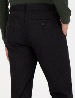 Siyah Slim Fit Keten Kar___ml_ Chino Pantolon