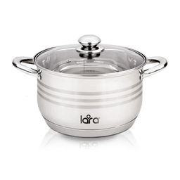 Кастрюля (нерж) SONATA 24x14,5см, 6,5л, 7-cтупенчатое дно, комбо-полировка, крышка (LR02-583) /LARA/