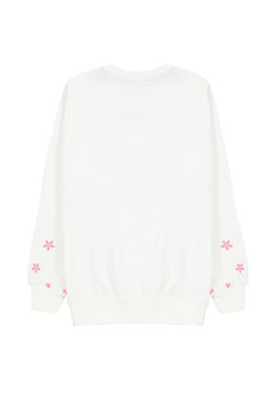 Ekru K?z Cocuk Cicek/Slogan Nak?sl? Bisiklet Yaka Orme Sweatshirt TKDAW25SW00008