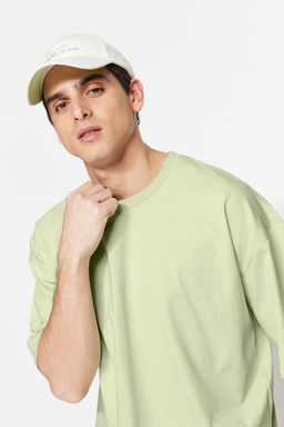 Mint Oversize/Genis Kesim %100 Pamuk K?sa Kollu Basic T-Shirt TMNSS22TS0318