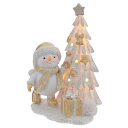 Фигурка декоративная "Снеговик и ёлка" с подсветкой (2хLR44), L11,5 W9 H15 см