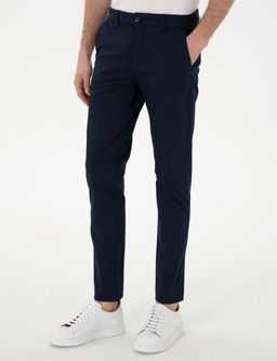 Lacivert Slim Fit Beli Lastikli Kanvas Pantolon