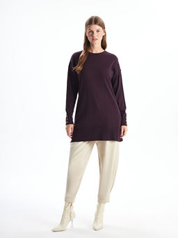 Bisiklet Yaka D?z Uzun Kollu Kad?n Triko Tunik