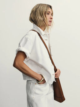 Джинсовая рубашка с коротким рукавом / Zarina фото 3