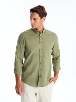 Regular Fit Uzun Kollu Keten Kar???ml? Erkek G?mlek