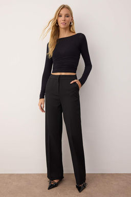 Siyah C?kar?labilir Etek Detayl? Wide Leg/Genis Paca Pantolon TWOAW26PL00053