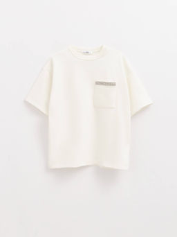 CONTE Удлиненная футболка из футера c карманом и аппликацией из стразов LD 2596 off-white