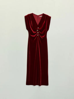 Бархатное платье с драпировкой и пуговицами / Zarina