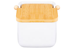 Банка для сыпучих продуктов 850 мл 14*12*11 см Белая + откидная бамбук.крышка, керамика - Elan gallery фото 14