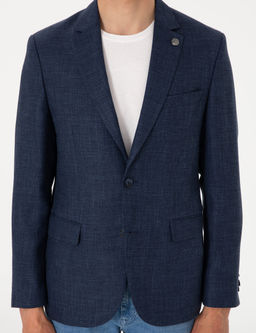 Lacivert Slim Fit Y_n Keten Kar___ml_ Ceket