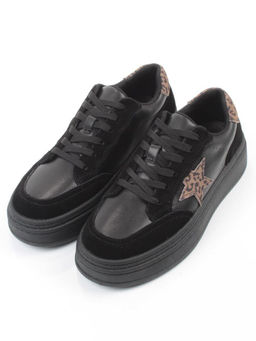 03-YE475-1 BLACK Кроссовки женские (натуральная кожа)