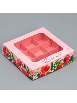 Цена за 5 шт. Коробка под 9 конфет Тюльпаны, 14.7 х 14.7 х 3.5 см - Дарите счастье фото 2