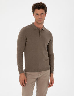 Vizon Melanj Slim Fit Polo Yaka Basic Triko Kazak