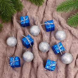 Цена за 3 шт. Ёлочные игрушки Сочельник, новогодние, набор 12 шт. (6 шаров, 6 подарков), МИКС - Зимнее волшебство фото 4