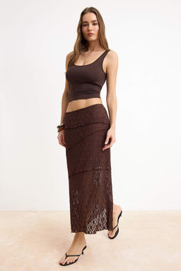 Koyu Kahverengi A Line Dantel Astarl? Maxi Etek TWOSS25ET00211