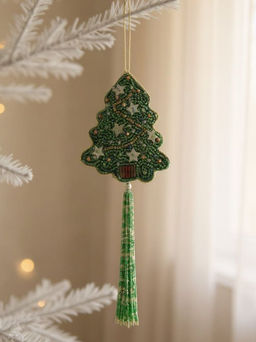 Игрушка елочная, 17 см, бисер/полифилл, зеленая, Елка с кисточкой, New year