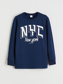 Bisiklet Yaka New York Bask?l? Erkek ?ocuk Pijama ?st