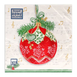 Цена за 3 шт. Салфетки новогодние бумажные Home Collection Classic «Музыкальный шар», 3 слоя, 33х33 см, 20 шт