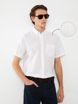 Regular Fit K?sa Kollu Keten Kar???ml? Erkek G?mlek