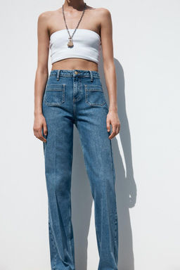Z1975 HIGH-WAIST JEANS WITH PATCH POCKETS - Zara фото 5