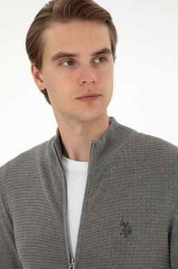 Мужской серый меланжевый базовый трикотажный кардиган Неожиданная скидка в корзине - U.s. polo assn фото 2