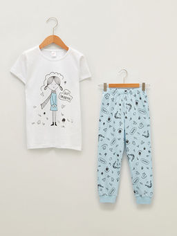 Bisiklet Yaka Bask?l? K?sa Kollu K?z ?ocuk Pijama Tak?m?