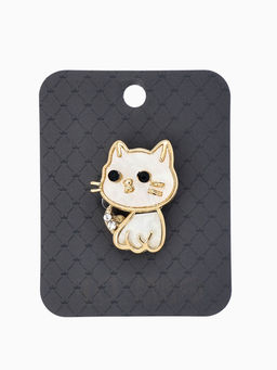 Брошь перламутровый "Котёнок", цвет белый в золоте