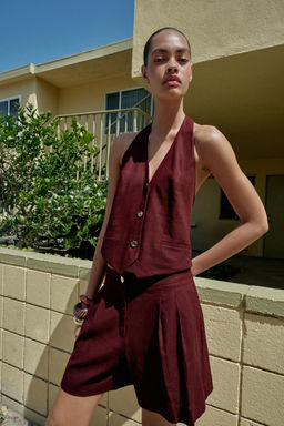 BERMUDA PINZAS CON LINO / Burgundy