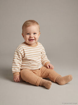 Bisiklet Yaka ?izgili Erkek Bebek Sweatshirt ve Pantolon