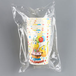 Цена за 10 шт. Стакан одноразовый бумажный "С днем рождения" смайлы, тортик (250 мл)