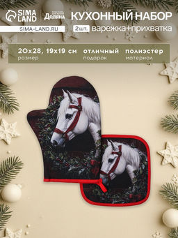 Кухонный набор Этель: варежка-прихватка 20?28 см, прихватка 19?19 см, красная