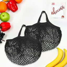 Набор из 2 шт.: сумка-авоська плетёная, клетка 1.5 см, чёрная