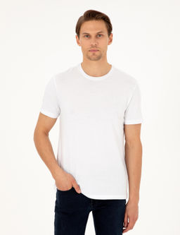 Beyaz %100 Pamuk Slim Fit Bisiklet Yaka Basic Ti__rt