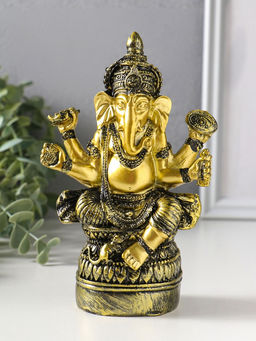 Сувенир полистоун "Ганеша на пуфе" золотая бронза 6х11,3х16,5 см
