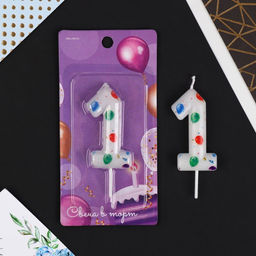 Свеча в торт цифра «1», с шарами