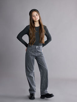 Straight Fit Ta?l? K?z ?ocuk Jean Pantolon