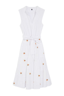 Beyaz A Kesim Nak?sl? Astarl? Midi Dokuma Elbise TWOSS24EL00879