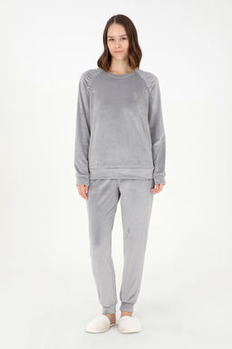 Женский пижамный комплект серого меланжевого цвета