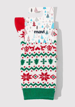 Y?lbas? Temal? Beyaz Bot Corab? - Mavi фото 3