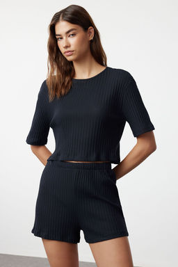 Trendyolmilla Gri Fitilli Sortlu Orme Pijama Tak?m? THMSS21PT1101 фото 2