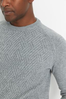 TRENDYOL MAN Gri Unisex Fit Yunlu Bisiklet Yaka Reglan Kol Dokulu Yun Kar?s?ml? Triko Kazak TMNAW22KZ0290 - Trendyolmilla фото 31