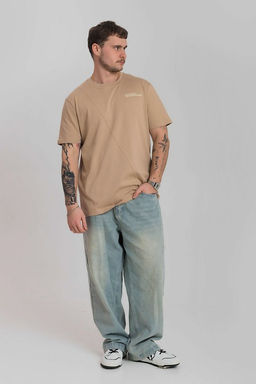 Футболка из кулирки с декоративной отстрочкой и принтом М125059Пе бежевый - Елена фото 2