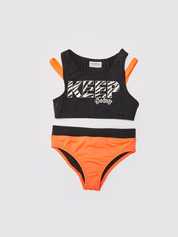 Esnek Kuma?tan Bask?l? K?z ?ocuk Bikini